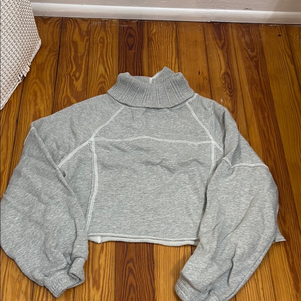 Aerie Gray Cowl Turtleneck Sweater with Balloon Sleeves